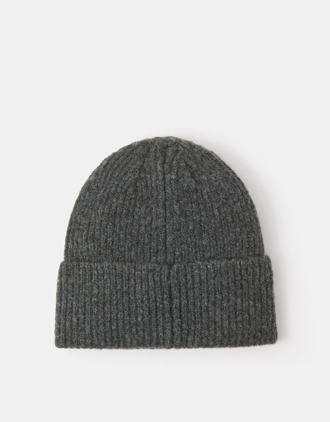Heart Embroidered Beanie Hat, Grey (GREY), large