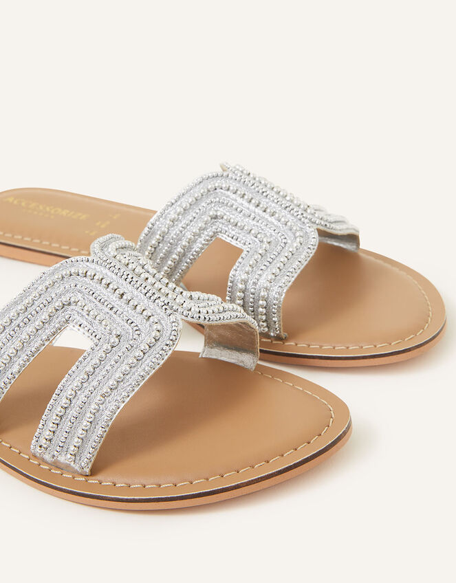 Beaded Slip On Sandals, Silver (SILVER), large