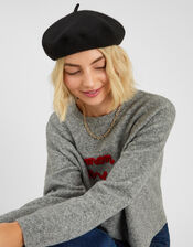 Plain Wool Beret, Black (BLACK), large
