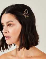 Gemstone Christmas Tree Hair Clip, , large