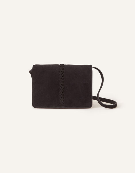 Suede Stitch Detail Cross-Body Bag, Black (BLACK), large