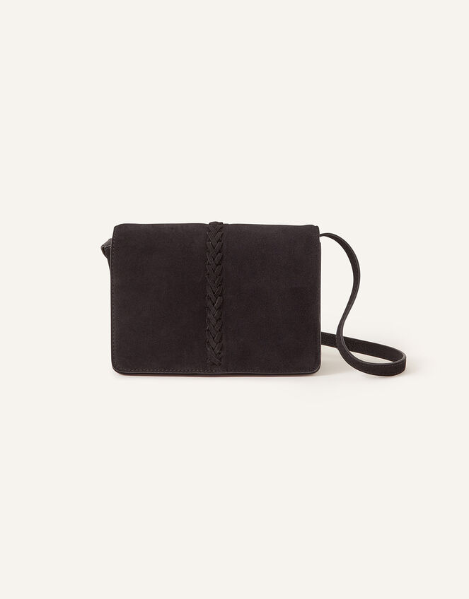 Suede Stitch Detail Cross-Body Bag, Black (BLACK), large