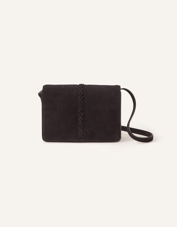 Suede Stitch Detail Cross-Body Bag, Black (BLACK), large