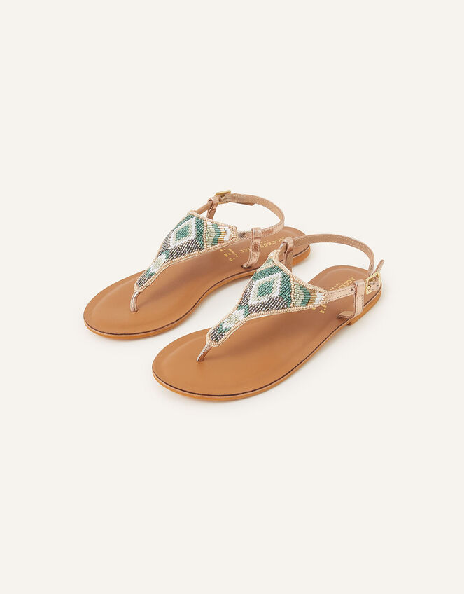 Beaded Leather Sandals , Green (GREEN), large