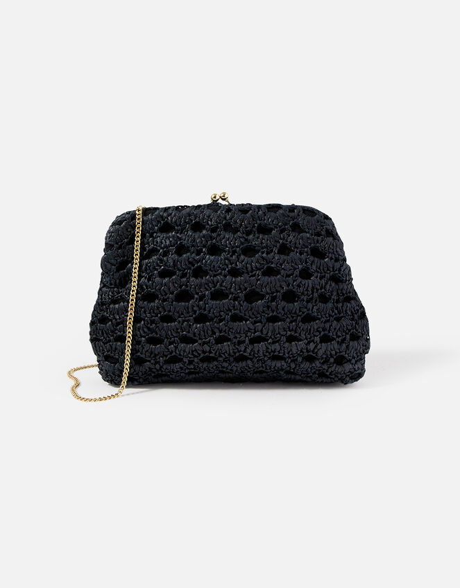 Raffia Clutch Bag, Black (BLACK), large