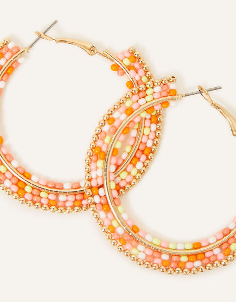 Mini Beaded Statement Hoop Earrings, , large