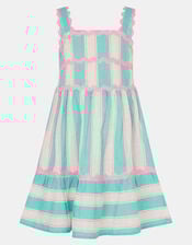 Girls Stripe Ric Rac Dress, Blue (TURQUOISE), large