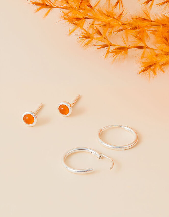 Sterling Silver Carnelian Earrings Set of Two, , large
