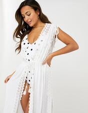 Chiffon and Lace Maxi Kaftan, White (WHITE), large