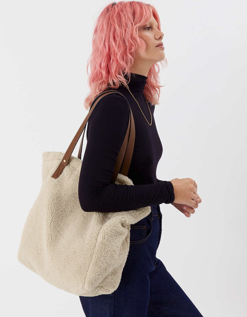 Faux shearling shopper bag