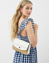 Twistlock Raffia Crossbody Bag, White (WHITE), large