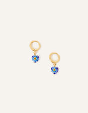 14ct Gold-Plated Murano Glass Heart Huggie Hoops, Blue (BLUE), large