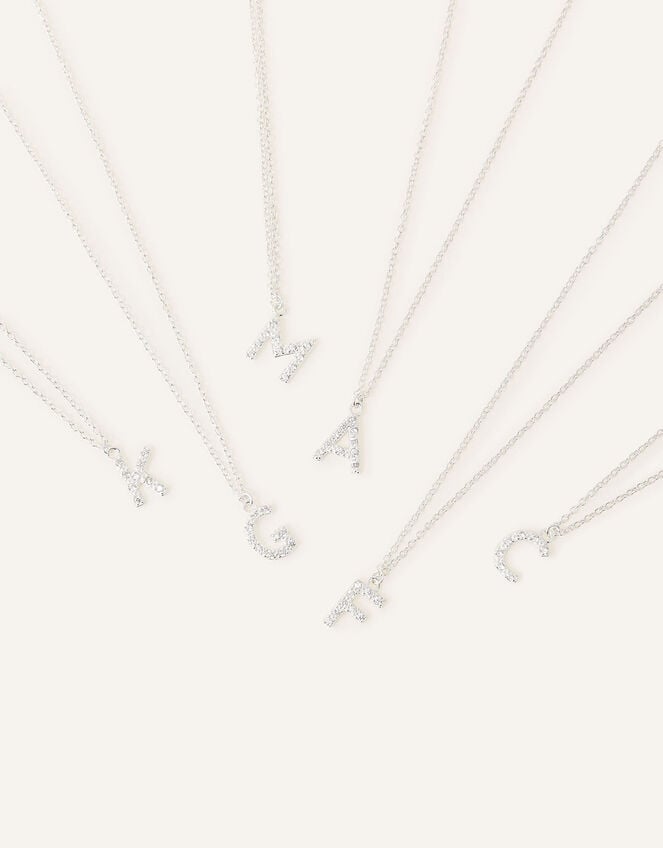 Sterling Silver Super Sparkle Initial Pendant Necklace, White (ST CRYSTAL), large
