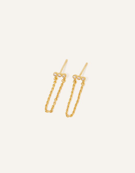 14ct Gold-Plated Triple Sparkle Chain Earrings, , large