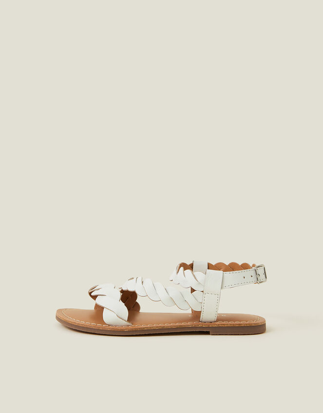 Girls Leather Plait Sandals, White (WHITE), large