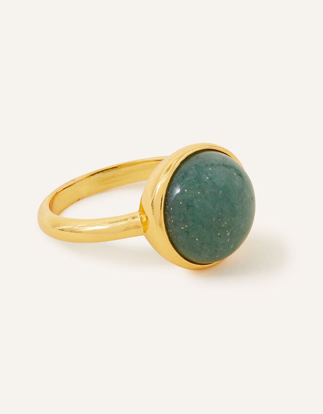 14ct Gold-Plated Aventurine Cabochon Ring, Green (GREEN), large