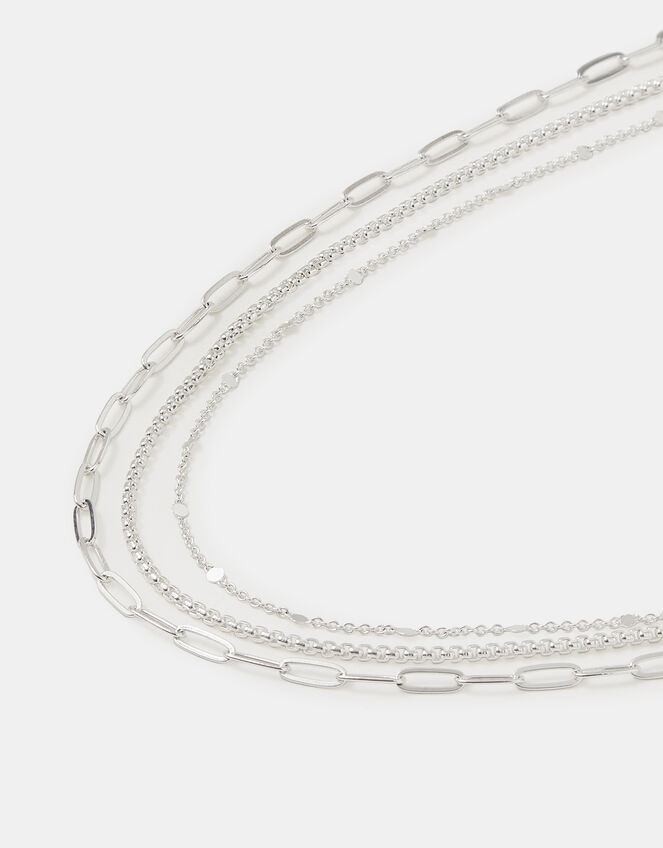 3-Pack Textured Chain Necklaces, Silver (SILVER), large