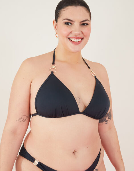 Ring Detail Plunge Moulded Bikini Top, Black (BLACK), large