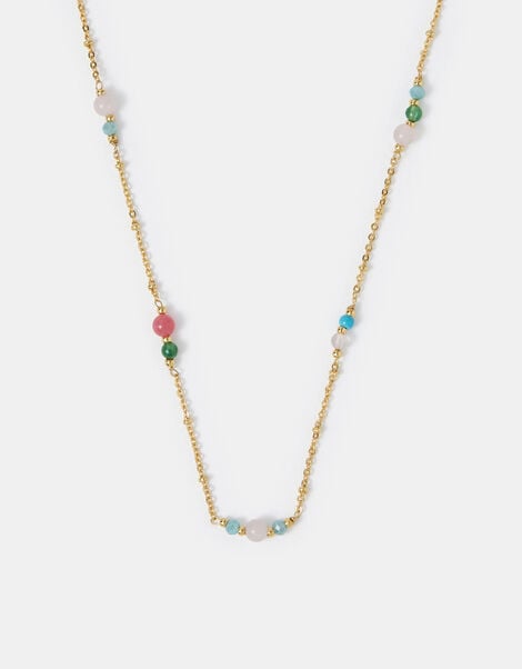 14ct Gold-Plated Semi-Precious Bead Station Necklace, , large