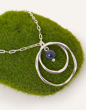 Sterling Silver-Plated Lapis Lazuli Organic Circle Necklace, , large