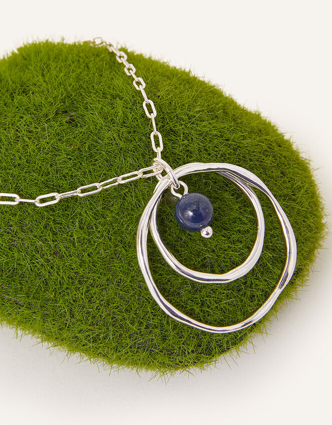 Sterling Silver-Plated Lapis Lazuli Organic Circle Necklace, , large