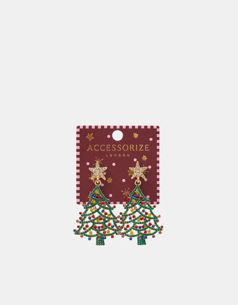 Embellished Christmas Tree Drop Earrings, , large
