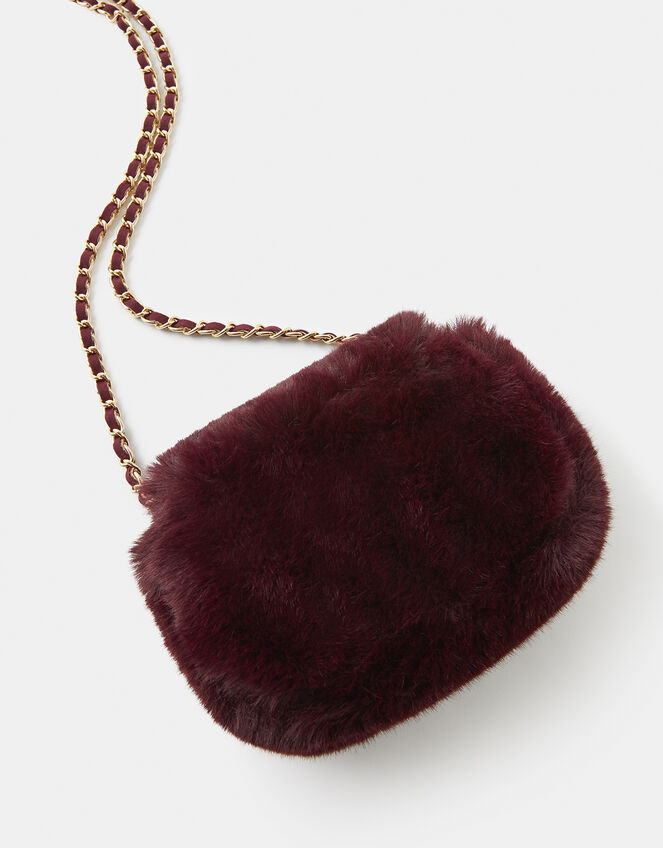 Mini Fluffy Cross-Body Bag, Red (BURGUNDY), large