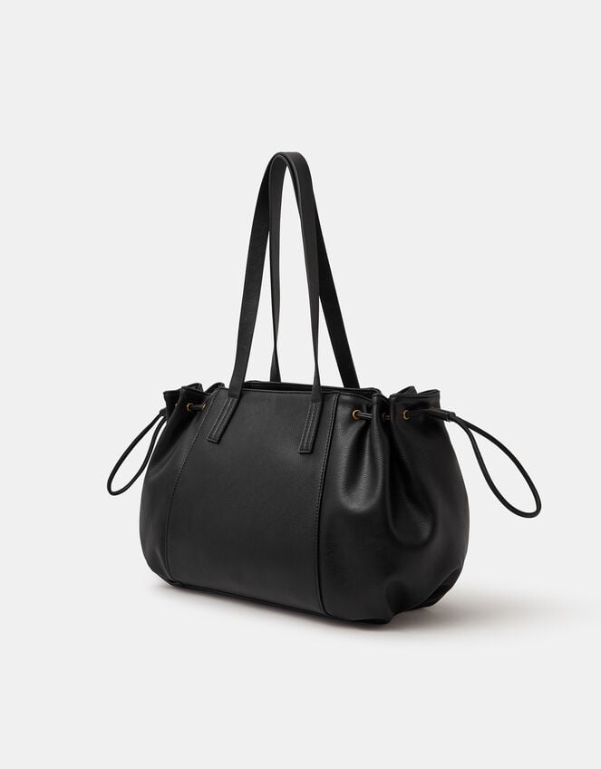 Padlock Ruched Shoulder Bag, Black (BLACK), large