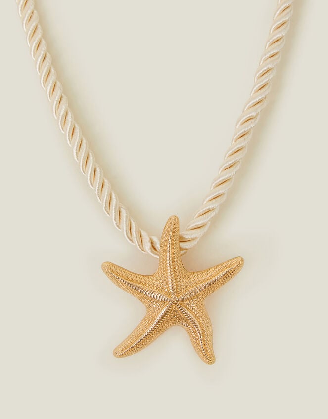 Starfish Pendant Twist Cord Necklace Gold, , large