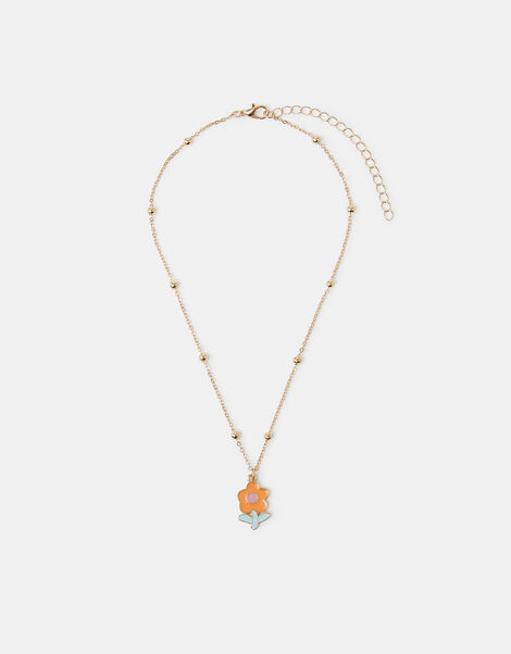 Girls Enamel Flower Pendant Necklace, , large