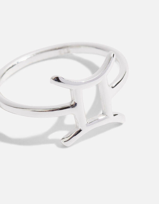 Sterling Silver Zodiac Gemini Ring , Silver (ST SILVER), large