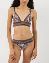 Palm Print Band Bikini Top, Brown (BROWN), large