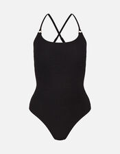 Crinkle Cross Strap Swimsuit, Black (BLACK), large