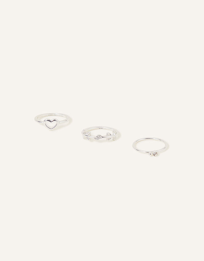 Heart Vine Rings Set of Three, Silver (SILVER), large