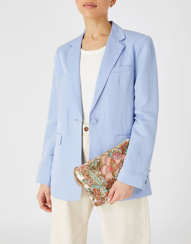 Floral Sequin Zip Bag, , large