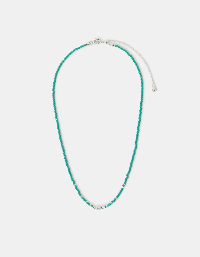 Sterling Silver-Plated Pearl Beaded Necklace, Green (GREEN), large