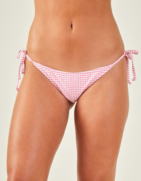Seersucker Side Tie Bikini Bottoms, Pink (PINK), large