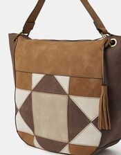 Patchwork Faux Suede Shoulder Bag, , large