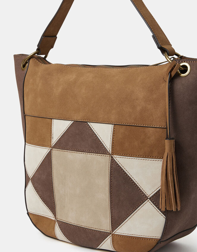 Patchwork Faux Suede Shoulder Bag, , large