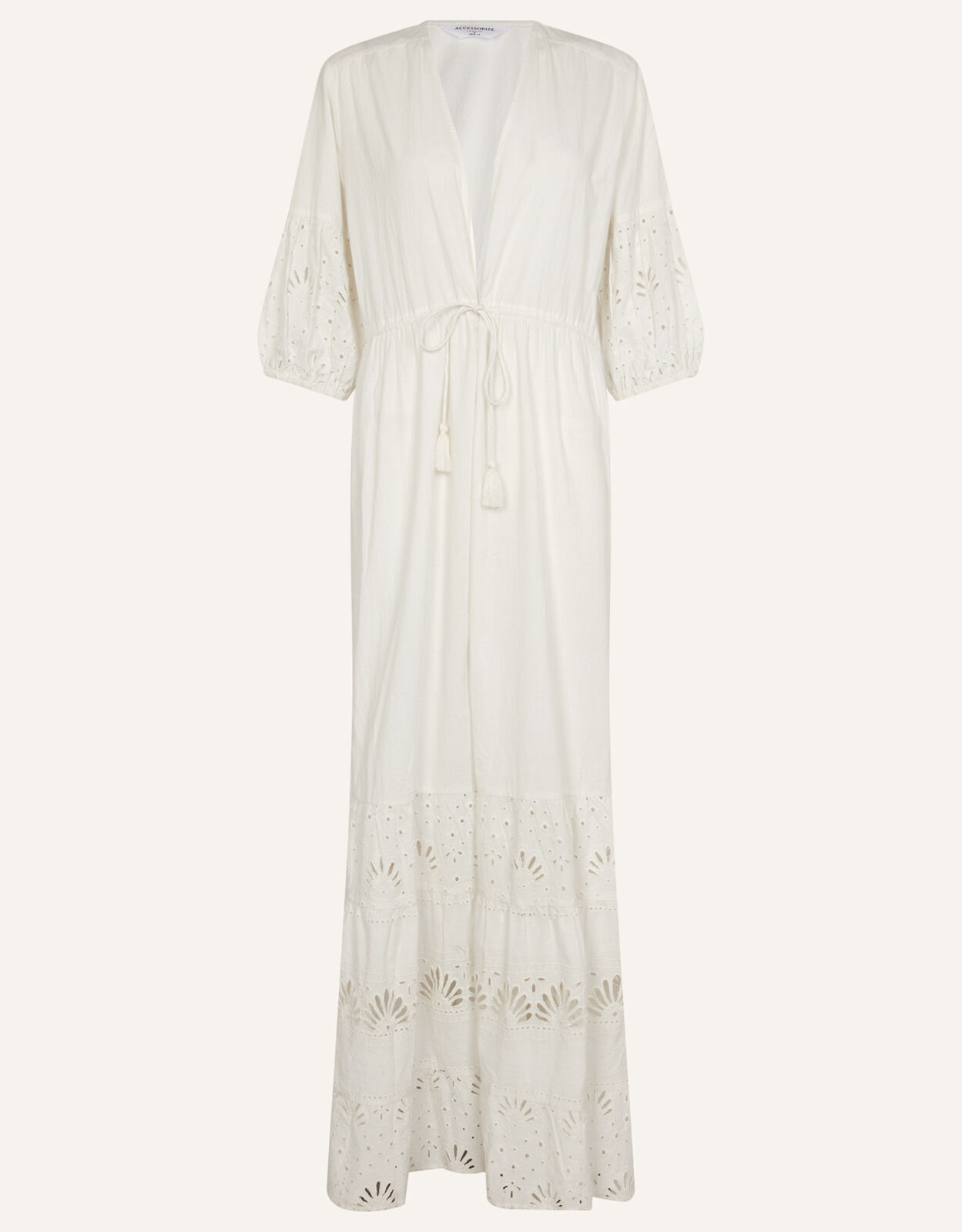 Mixed Shell Broderie Maxi Kimono White