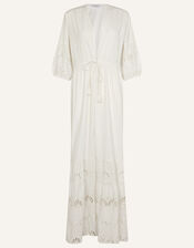 Mixed Shell Broderie Maxi Kimono, White (WHITE), large