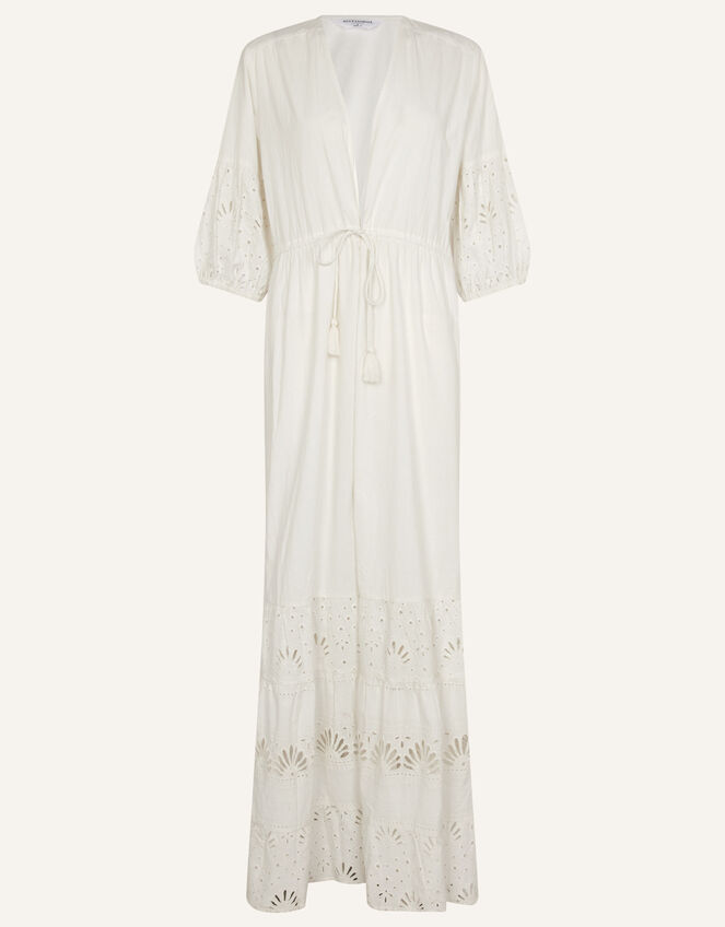 Mixed Shell Broderie Maxi Kimono, White (WHITE), large