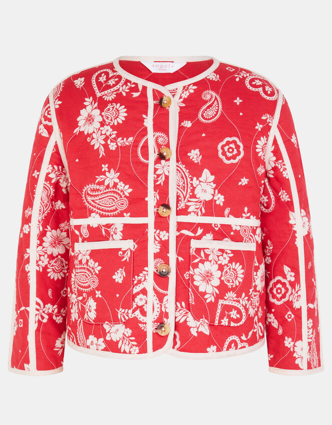 Girls Paisley Print Quilted Jacket, Red (RED), large