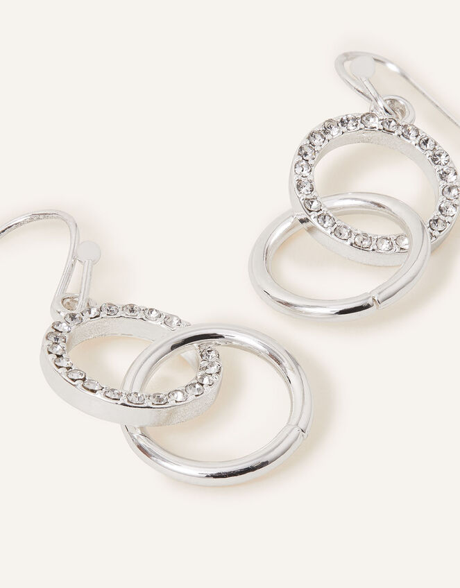 Linked Circles Short Drop Earrings, Silver (SILVER), large