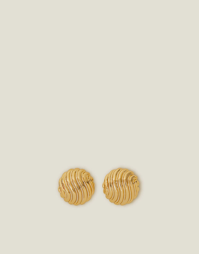 14ct Gold-Plated Shell Button Stud Earrings, , large