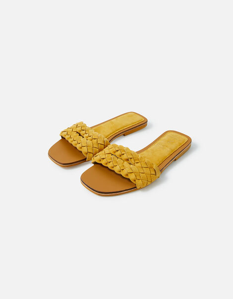 Double Plaited Suede Sliders Yellow, Yellow (OCHRE), large
