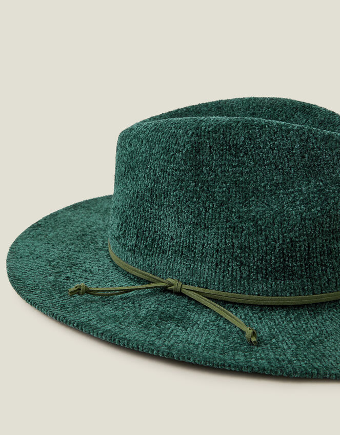 Chenille Packable Fedora Hat, Green (GREEN), large