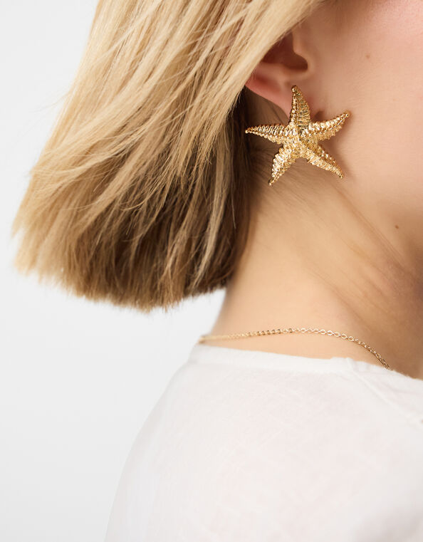 Statement Starfish Stud Earrings, , large