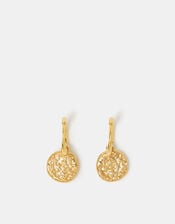14ct Gold-Plated Celestial Coin Charm Hoop Earrings, , large