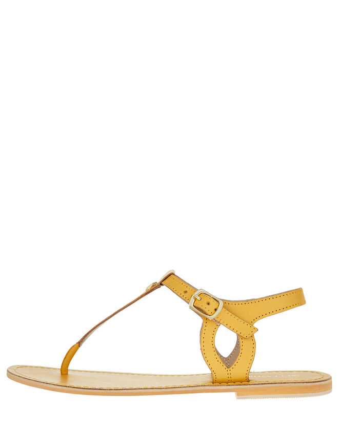 Seashell Charm Leather Sandals, Yellow (YELLOW), large